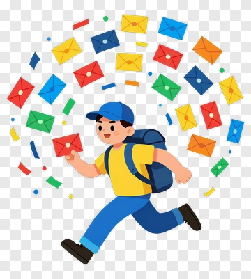 Cartoon Boy Running With Colorful Letters PNG