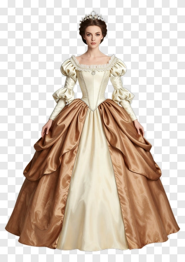 Elegant Woman In A Brown And Cream Ball Gown PNG