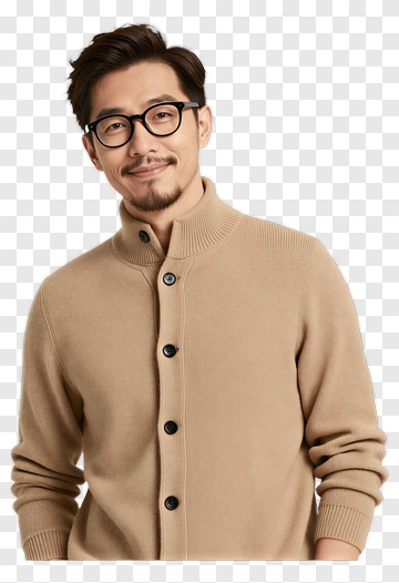 Smiling Man In A Brown Sweater With Glasses PNG