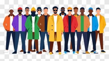 Diverse Group Of Men In Colorful Jackets PNG