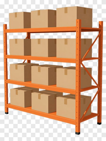 Storage Rack With Cardboard Boxes PNG