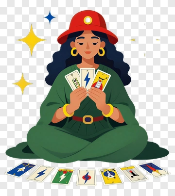 Cartoon Fortune Teller Holding Tarot Cards PNG