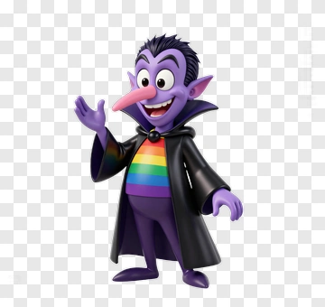 Cartoon Vampire Character With Rainbow Shirt PNG