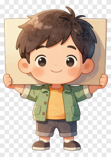 Cartoon Boy Holding A Blank Sign PNG