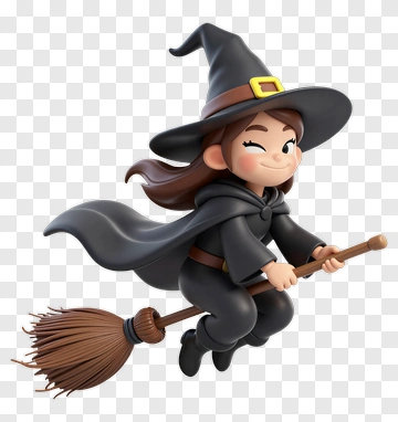 Cartoon Witch Flying On A Broomstick PNG