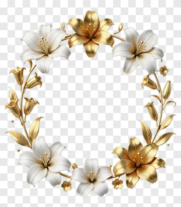 Gold And White Floral Wreath PNG