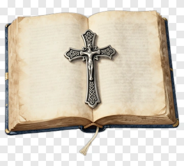 Open Book With Silver Cross PNG