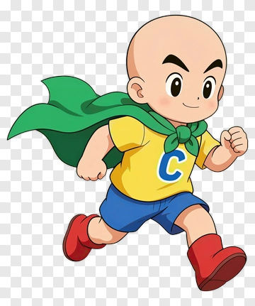 Cartoon Boy Running In A Green Cape PNG