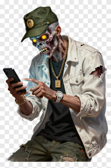 Zombie Man Using A Smartphone PNG