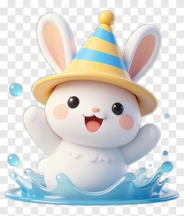 Cute Bunny In A Party Hat Splashing Water PNG