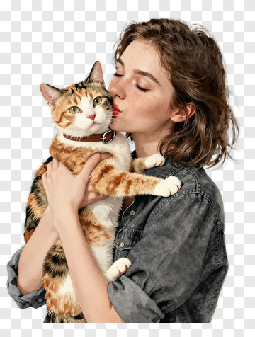 Woman Holding A Cat PNG