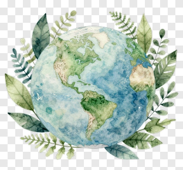Watercolor Earth Surrounded By Leaves PNG