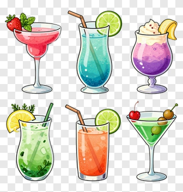 Colorful Cocktail Drinks Collection PNG