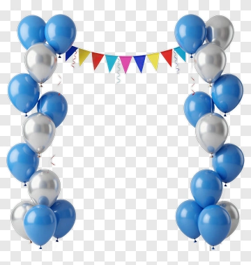 Blue And Silver Balloon Arch With Colorful Bunting PNG