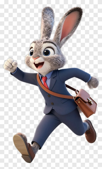 Cartoon Rabbit Wearing Suit Running PNG