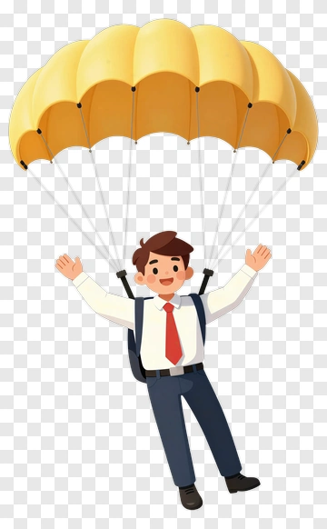 Cartoon Man Parachuting With A Yellow Parachute PNG