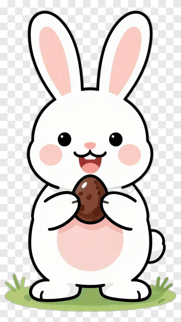Cartoon Bunny Holding A Chocolate Egg PNG