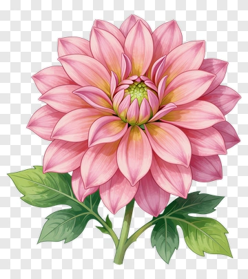 Pink Flower With Green Leaves PNG