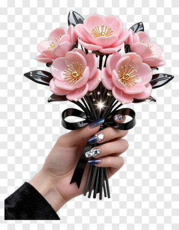 Hand Holding A Pink Flower Bouquet PNG