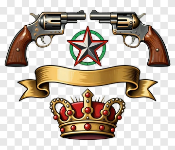 Crossed Revolvers With Star And Crown Emblem PNG