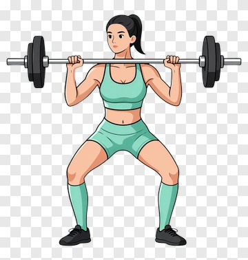 Cartoon Woman Weightlifting PNG