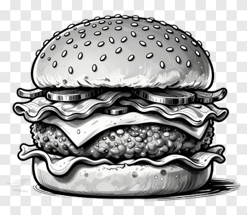 Black And White Hamburger Illustration PNG