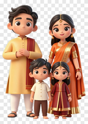 Cartoon Family In Traditional Attire PNG