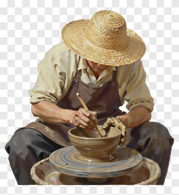 Potter Shaping A Clay Bowl PNG
