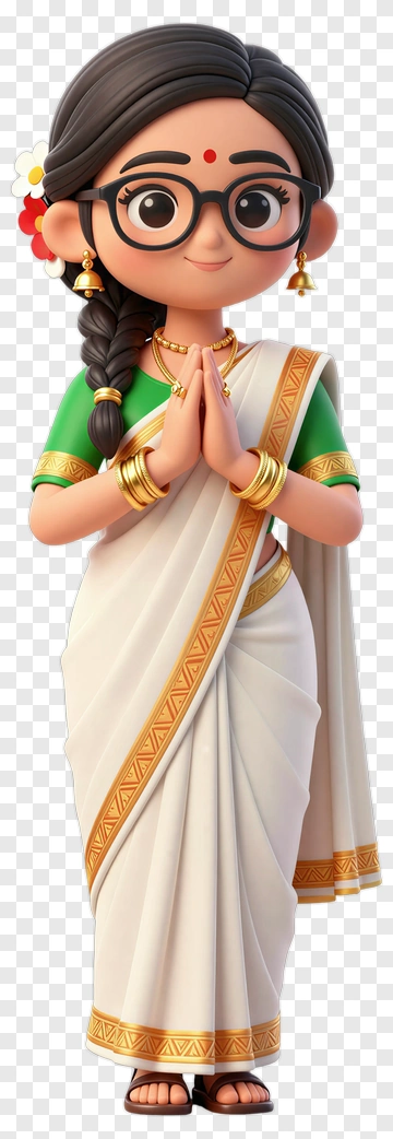 Cartoon Woman In Traditional Indian Attire PNG