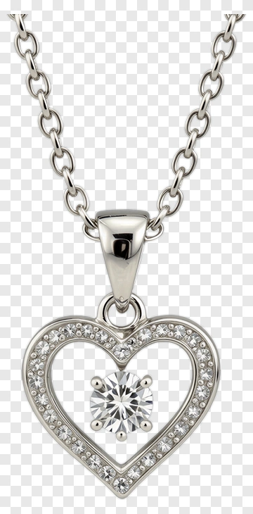 Silver Heart Pendant Necklace With Diamond PNG