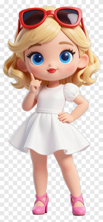 Cartoon Girl In A White Dress With Sunglasses PNG
