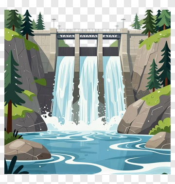 Waterfall At A Dam In A Natural Landscape PNG