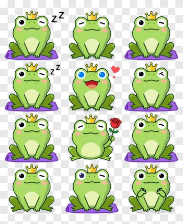 Cartoon Frog Emotions And Actions PNG