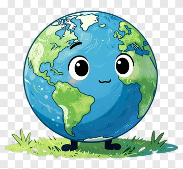 Cartoon Earth Character Standing On Grass PNG
