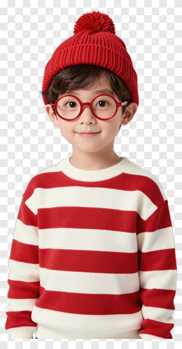 Child Wearing Red Striped Sweater And Beanie PNG