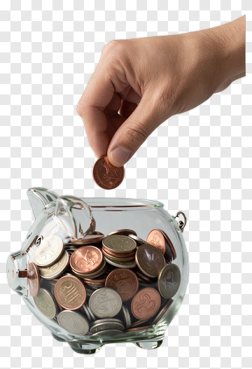 Hand Dropping A Coin Into A Glass Piggy Bank PNG