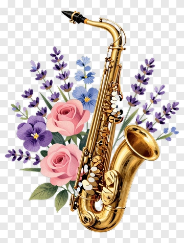 Saxophone Surrounded By Flowers PNG