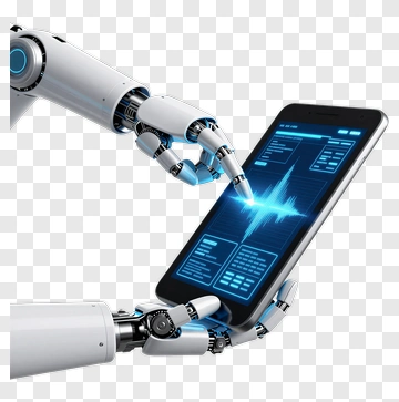 Robot Hand Interacting With A Smartphone PNG