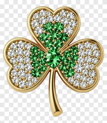Gold And Green Shamrock Brooch With Gems PNG