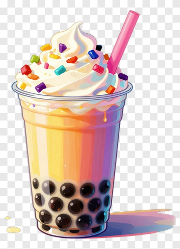 Colorful Bubble Tea With Whipped Cream And Sprinkles PNG