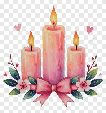 Colorful Candles With Flowers And Bow PNG