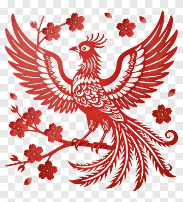 Red Phoenix With Cherry Blossom Branch PNG
