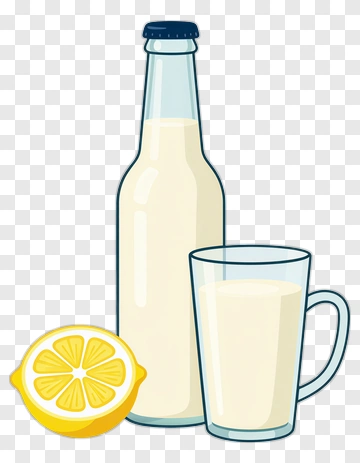 Cartoon Lemonade Bottle And Glass With Lemon PNG