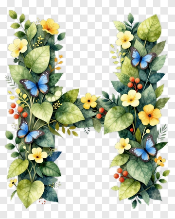 Floral Number Four With Butterflies PNG