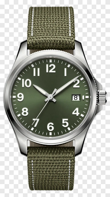 Military Style Watch With Green Dial And Fabric Strap PNG