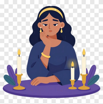 Thoughtful Woman At A Table With Candles PNG