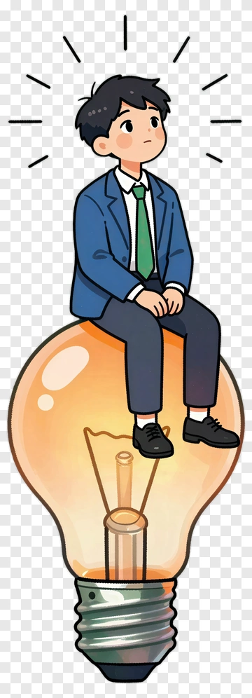 Cartoon Businessman Sitting On A Light Bulb PNG