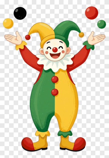 Cartoon Clown Juggling Colorful Balls PNG