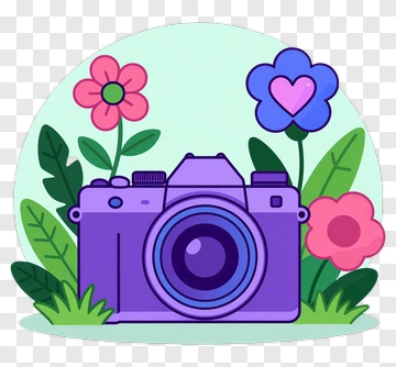Cartoon Camera Surrounded By Colorful Flowers PNG