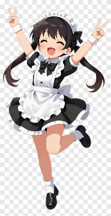 Happy Maid In Black And White Uniform PNG